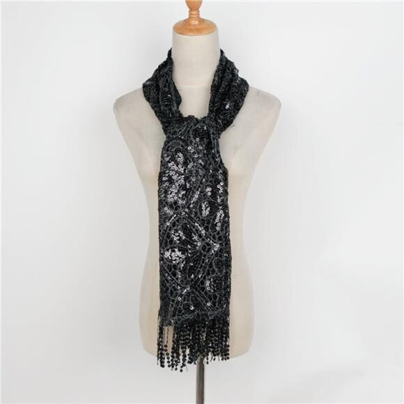 Glittering Scarf Mesh Sequin for Wedding Black - Picture 4 of 7
